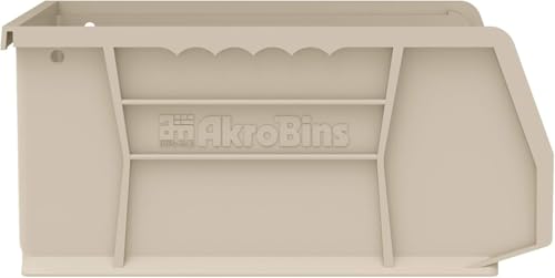 Akro-Mils 30235 AkroBins Plastic Storage Bins, Space-Saving Stackable Bins for Garage, Pantry, Craft Organization, 11" x 11" x 5", Stone, 6-Pack - color: Stone