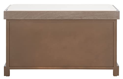 SAFAVIEH Home Collection – Freddy White Wash Storage Bench with Wicker Baskets & Cushion, Entryway Seating Bench, Fully Assembled (AMH5736G) - color: White Washed