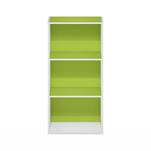 Furinno Luder 3-Tier Open Shelf Bookcase, Green/White - color: White/Green, size: 3-Tier, 9.3 x 16 x 31.4