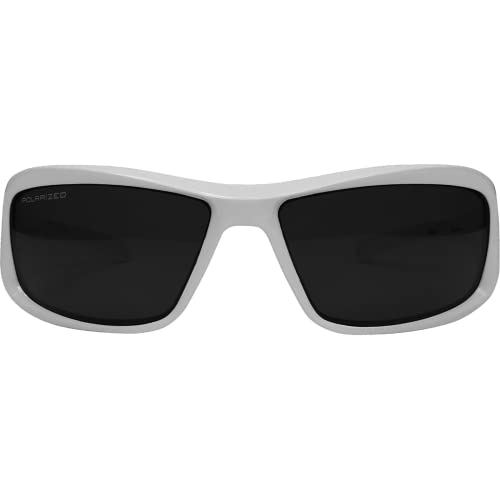 Edge TXB246 Brazeau Polarized Wrap-Around Safety Glasses, Anti-Scratch, Non-Slip, UV 400, Military Grade, ANSI/ISEA & MCEPS Compliant, 5.04" Wide, White Frame/Smoke Lens