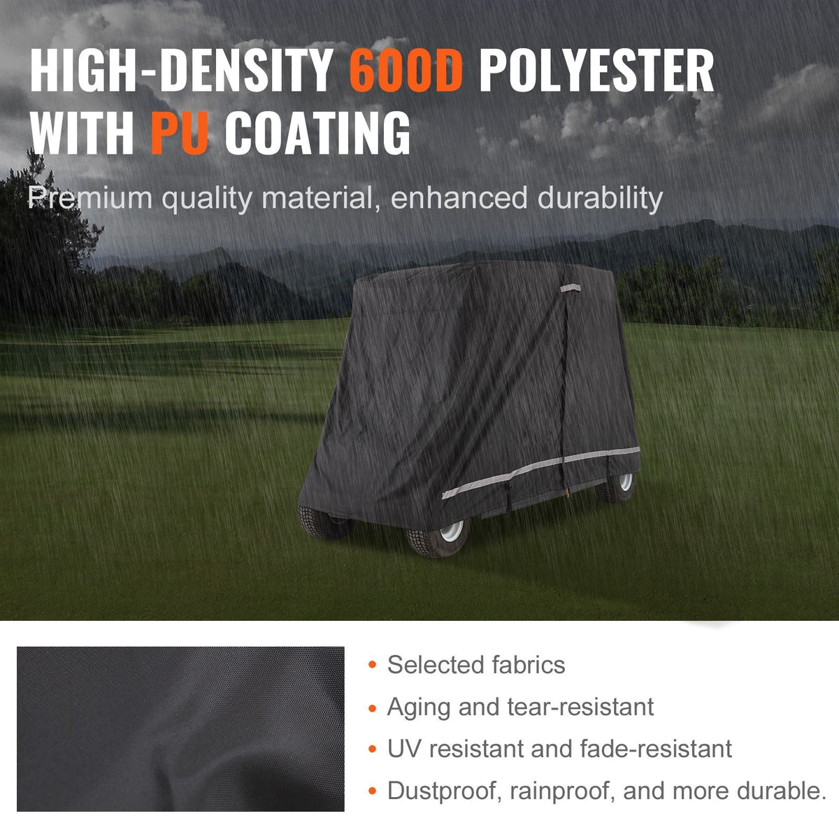 2+2 Passenger Golf Cart Cover, 600D Polyester Full Cover, Suitable for 2+2 Golf Carts, Waterproof, Sunproof, and Dustproof Outdoor Golf Cart Cover with Three Zipper Doors, Black
