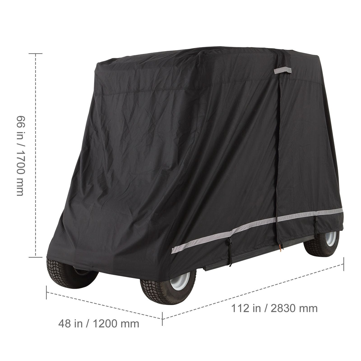 2+2 Passenger Golf Cart Cover, 600D Polyester Full Cover, Suitable for 2+2 Golf Carts, Waterproof, Sunproof, and Dustproof Outdoor Golf Cart Cover with Three Zipper Doors, Black