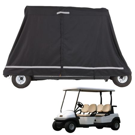 2+2 Passenger Golf Cart Cover, 600D Polyester Full Cover, Suitable for 2+2 Golf Carts, Waterproof, Sunproof, and Dustproof Outdoor Golf Cart Cover with Three Zipper Doors, Black