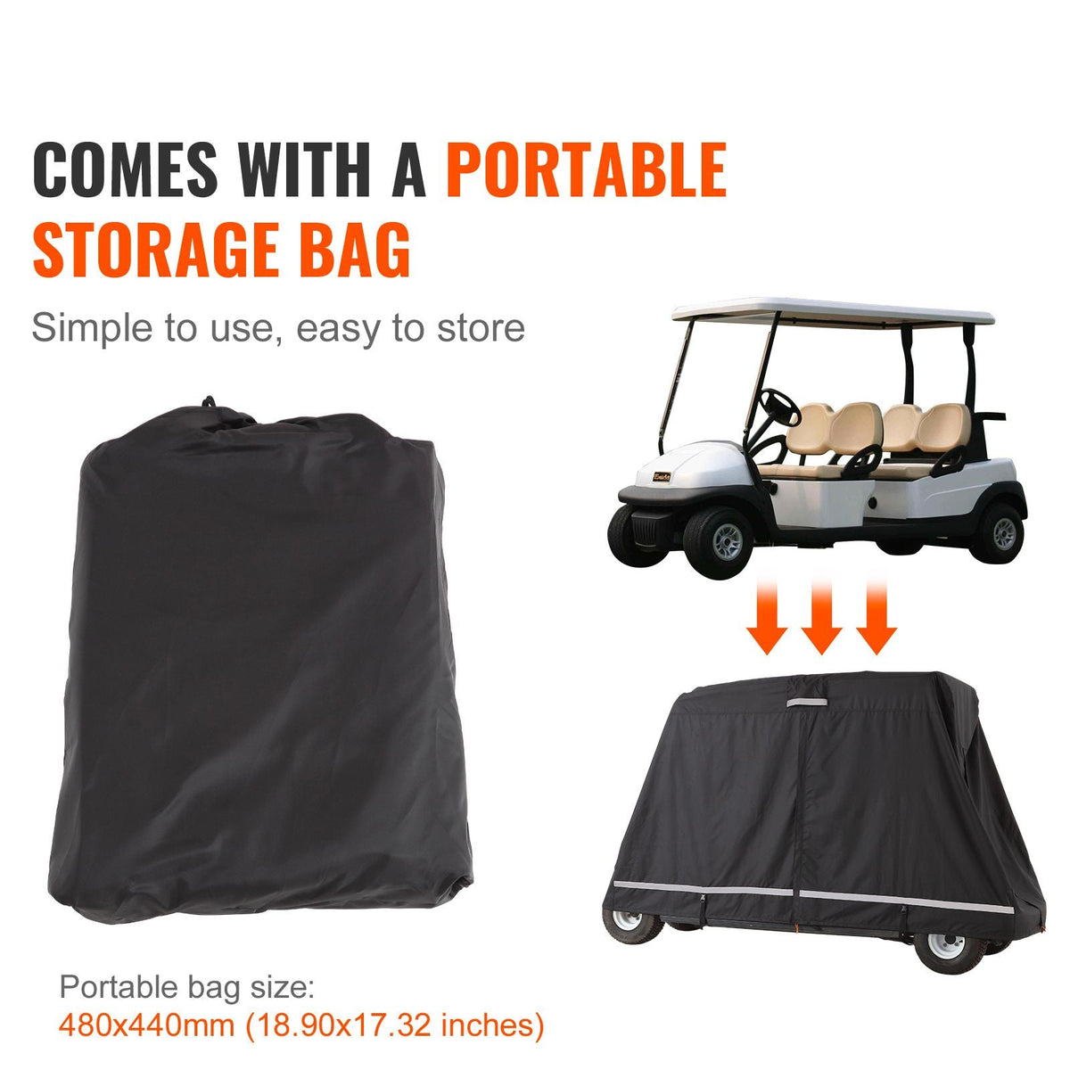 2+2 Passenger Golf Cart Cover, 600D Polyester Full Cover, Suitable for 2+2 Seats Golf Carts, Waterproof, Sunproof, and Dustproof Outdoor Golf Cart Cover with Three Zipper Doors, Black