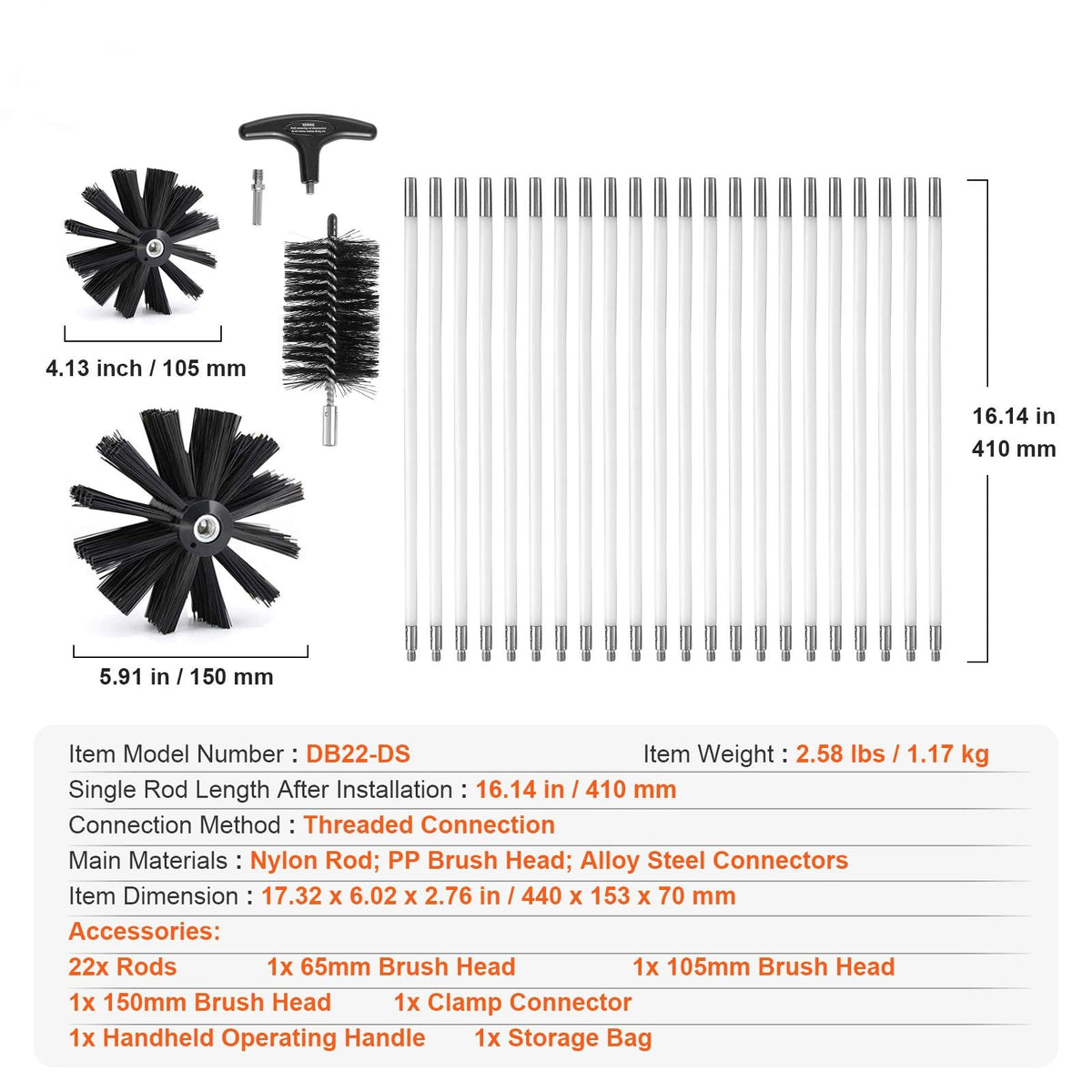 22 Pieces 30 FEET Dryer Vent Cleaner Kit, Include 3 Different Sizes Flexible Lint Trap Brush, Reinforced Nylon Duct Cleaning Dryer Vent Brush, Dryer Cleaning Kit with Clamp Connectors