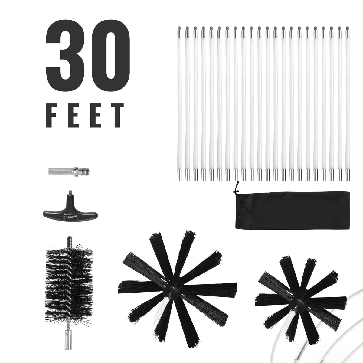 22 Pieces 30 FEET Dryer Vent Cleaner Kit, Include 3 Different Sizes Flexible Lint Trap Brush, Reinforced Nylon Duct Cleaning Dryer Vent Brush, Dryer Cleaning Kit with Clamp Connectors