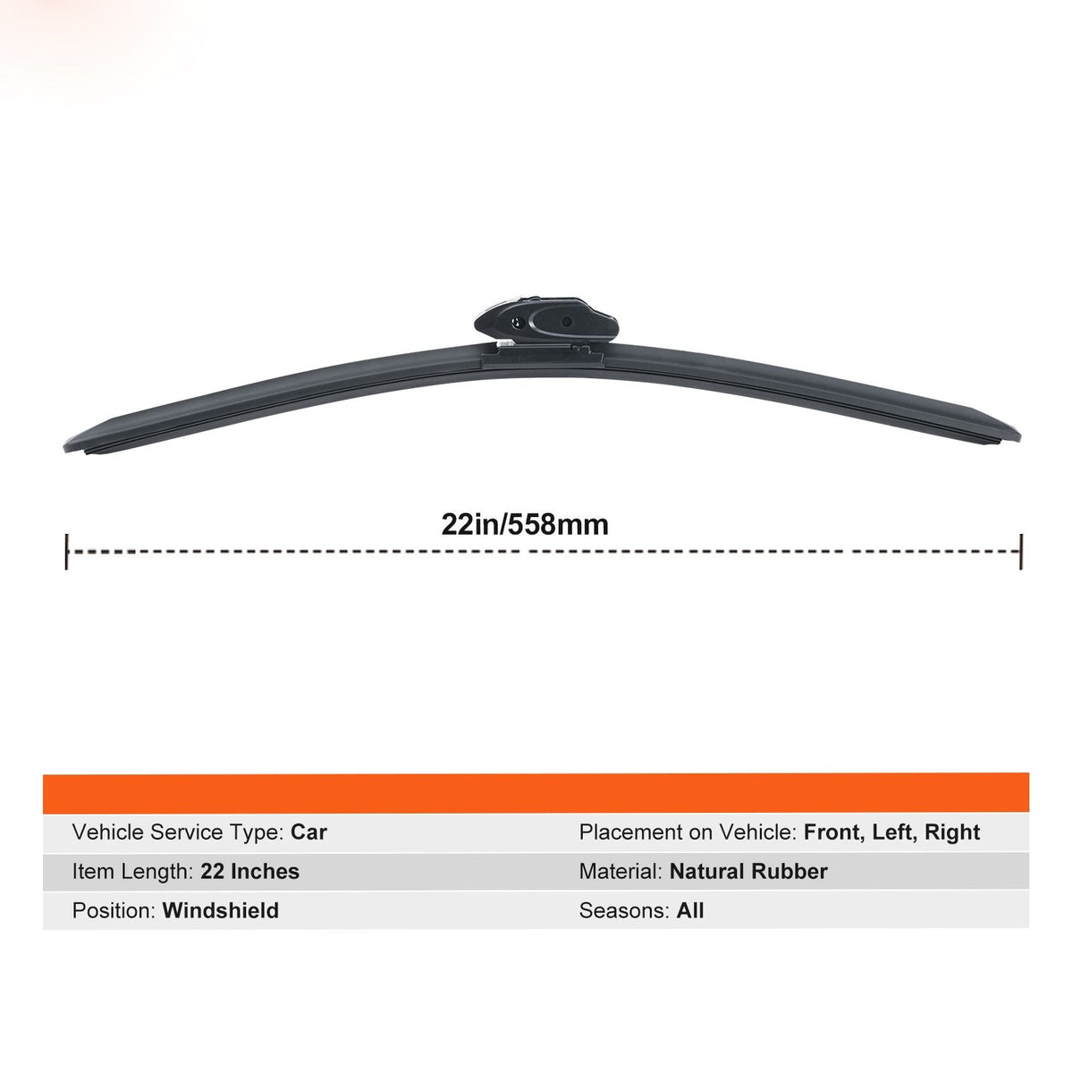 22" Rubber Wiper Blades, 56 cm Universal Replacement Wind Shield Wiper, Low Noise & Better Fit, with 4 Different Clips for most Car, Easy Installation
