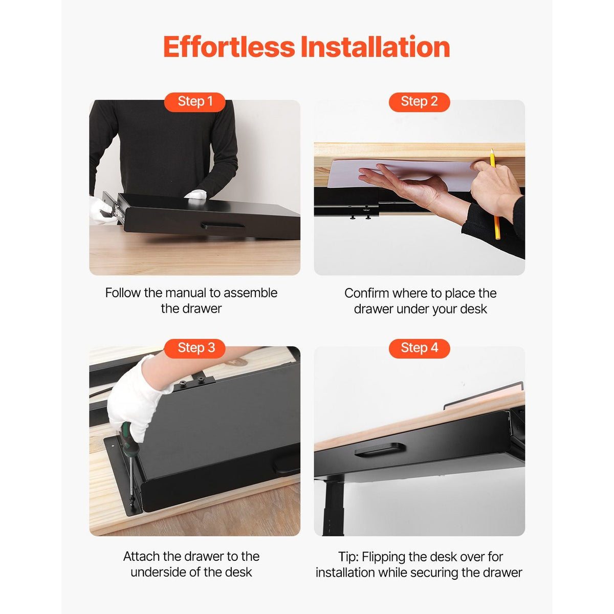 22" Wide Under Desk Drawer Slide Out, Under Desk Mounted Pull-out Drawer Attachment, Hidden Desktop Storage Organizer, Under Table Pencil Drawer for office Home Sit Stand Workstation, 25x9x3 in