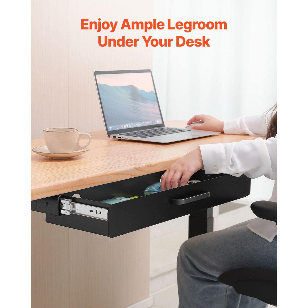 22" Wide Under Desk Drawer Slide Out, Under Desk Mounted Pull-out Drawer Attachment, Hidden Desktop Storage Organizer, Under Table Pencil Drawer for office Home Sit Stand Workstation, 25x9x3 in