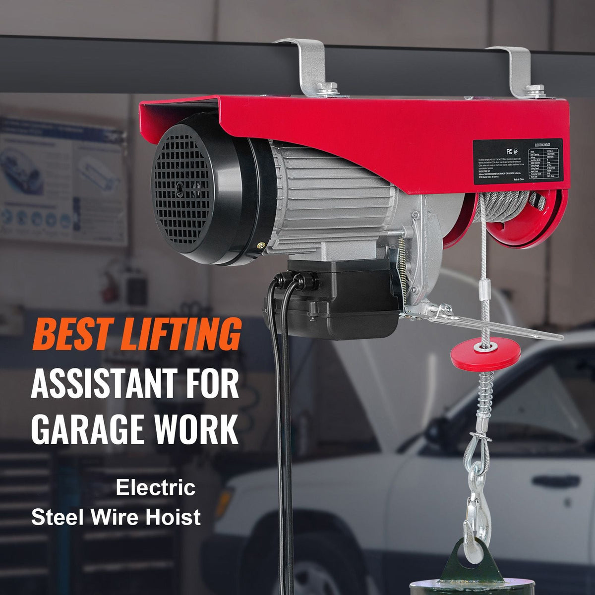 2200 lbs Attic Lift, 1600W 110V Electric Hoist with 14ft Wired Remote Control, 40ft Single Cable Lifting Height & Pure Copper Motor, for Garage Warehouse Factory