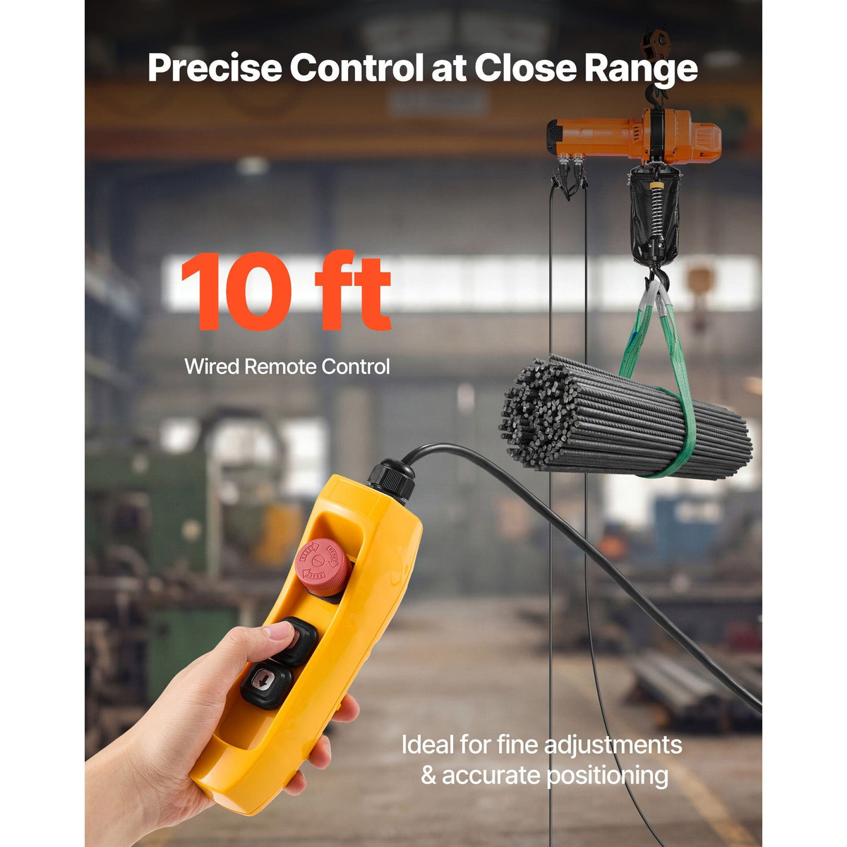 2200 lbs Electric Chain Hoist, 10 ft Lifting Height, 120V Single Phase Overhead Crane with 10 ft Wired Remote Control, G100 Chain Electric Lift Hoist for Factories, Warehouses, Garages