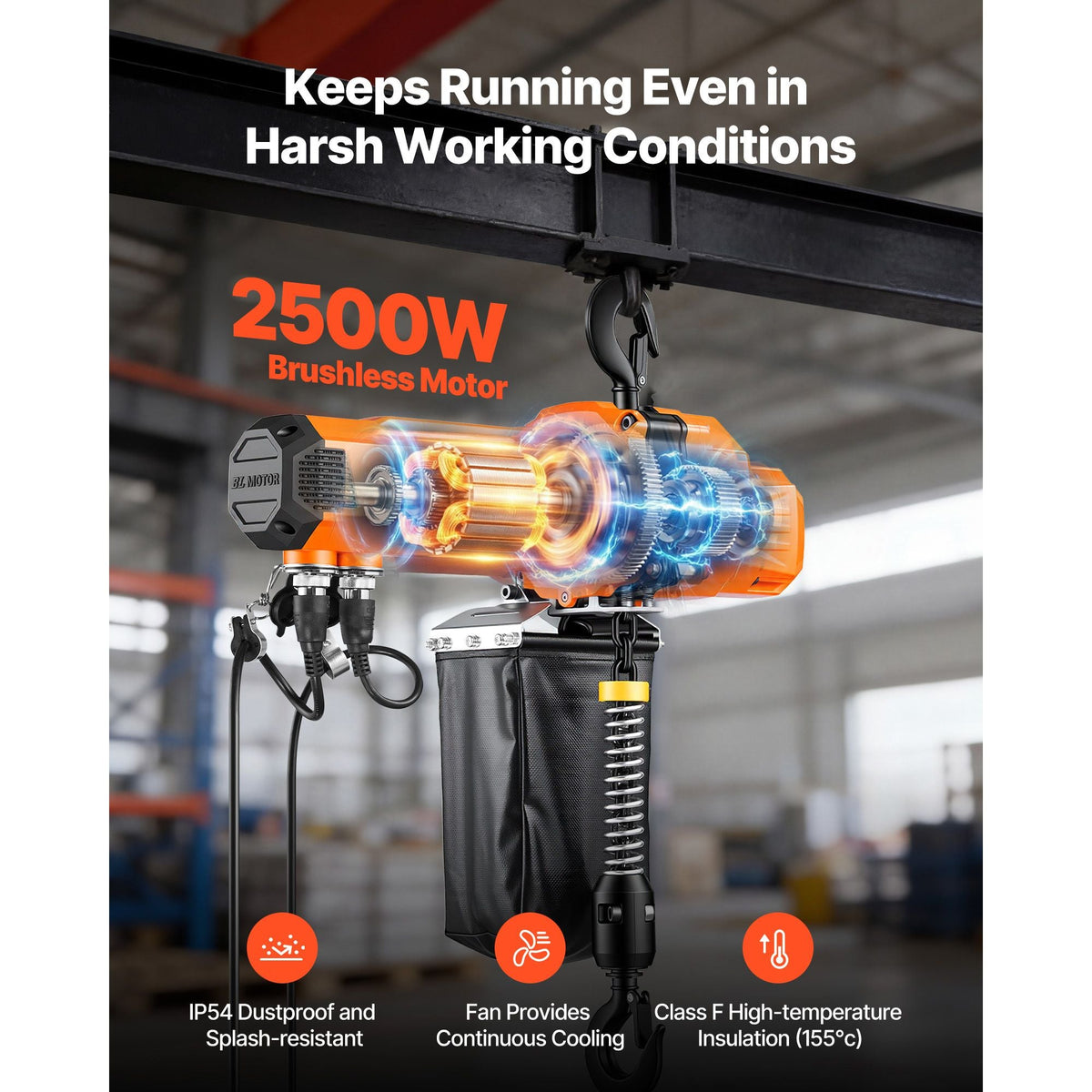 2200 lbs Electric Chain Hoist, 10 ft Lifting Height, 120V Single Phase Overhead Crane with 10 ft Wired Remote Control, G100 Chain Electric Lift Hoist for Factories, Warehouses, Garages