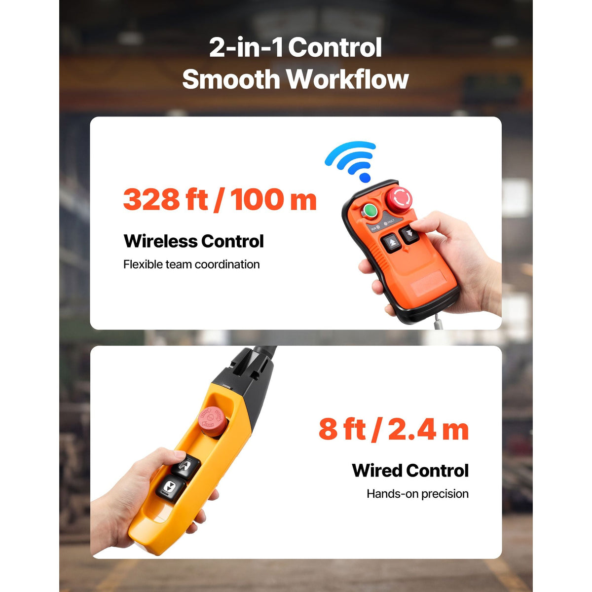 2200 lbs Electric Chain Hoist, 10 ft Lifting Height, 120V Single Phase Overhead Crane with 328 ft Wireless & 8 ft Wired Remote Control, Power Electric Hoist for Factories, Warehouses, Garages