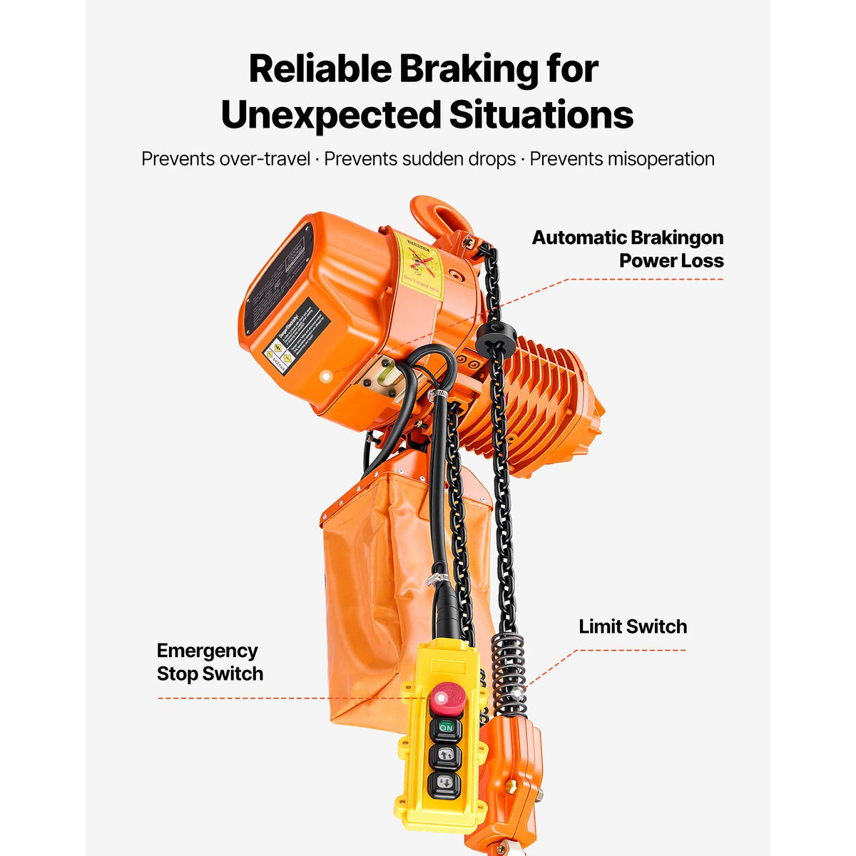 2200 lbs Electric Chain Hoist, 20 ft Lifting Height, Three-Phase Overhead Crane with 328 ft Wireless & 15 ft Wired Remote Control, Double G80 Chain Hoist for Factories, Warehouses, Garages