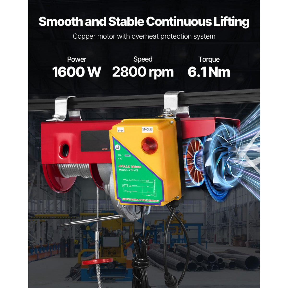 2200 lbs Wireless Attic Lift, 1600W 110V Electric Hoist with Wireless Remote Control, 40ft Single Cable Lifting Height & Pure Copper Motor, for Garage Warehouse Factory
