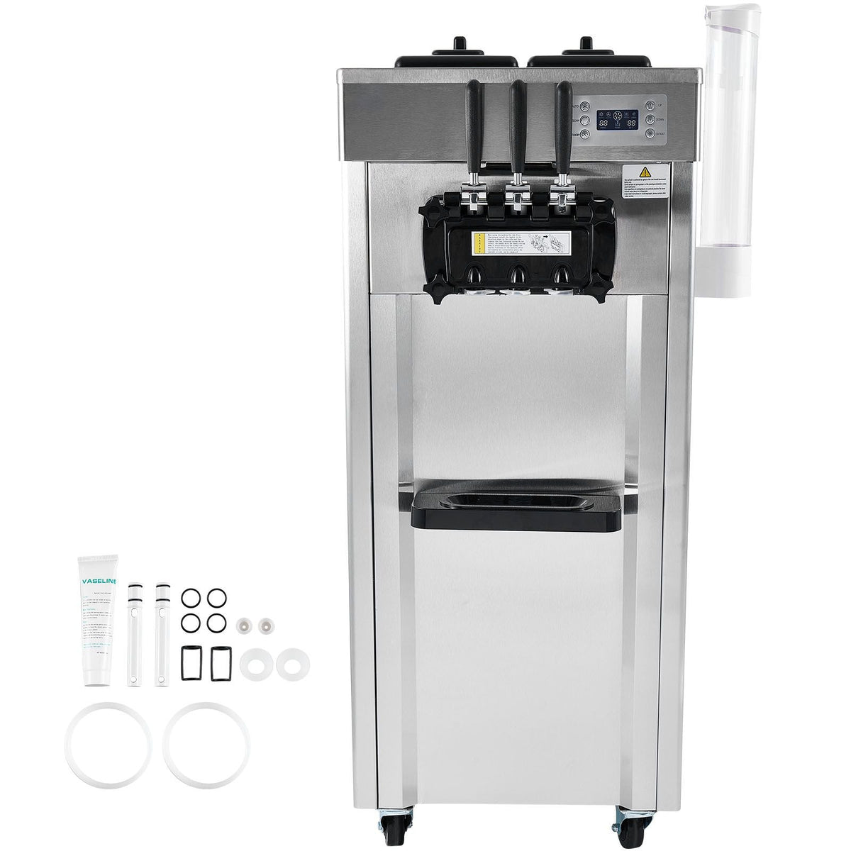 2200W Commercial Soft Ice Cream Machine 3 Flavors 5.3 to 7.4Gallon per Hour PreCooling at Night Auto Clean LCDPanel for Restaurants Snack Bar, Sliver