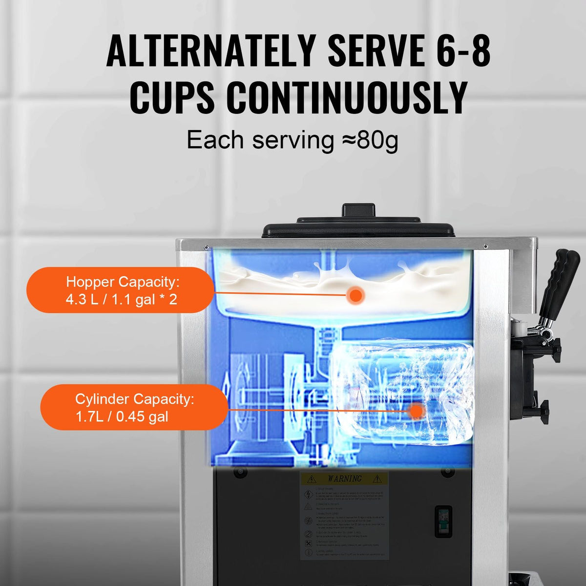 2200W Commercial Soft Ice Cream Machine 3 Flavors 5.3 to 7.4Gallon per Hour PreCooling at Night Auto Clean LCDPanel for Restaurants Snack Bar, Sliver