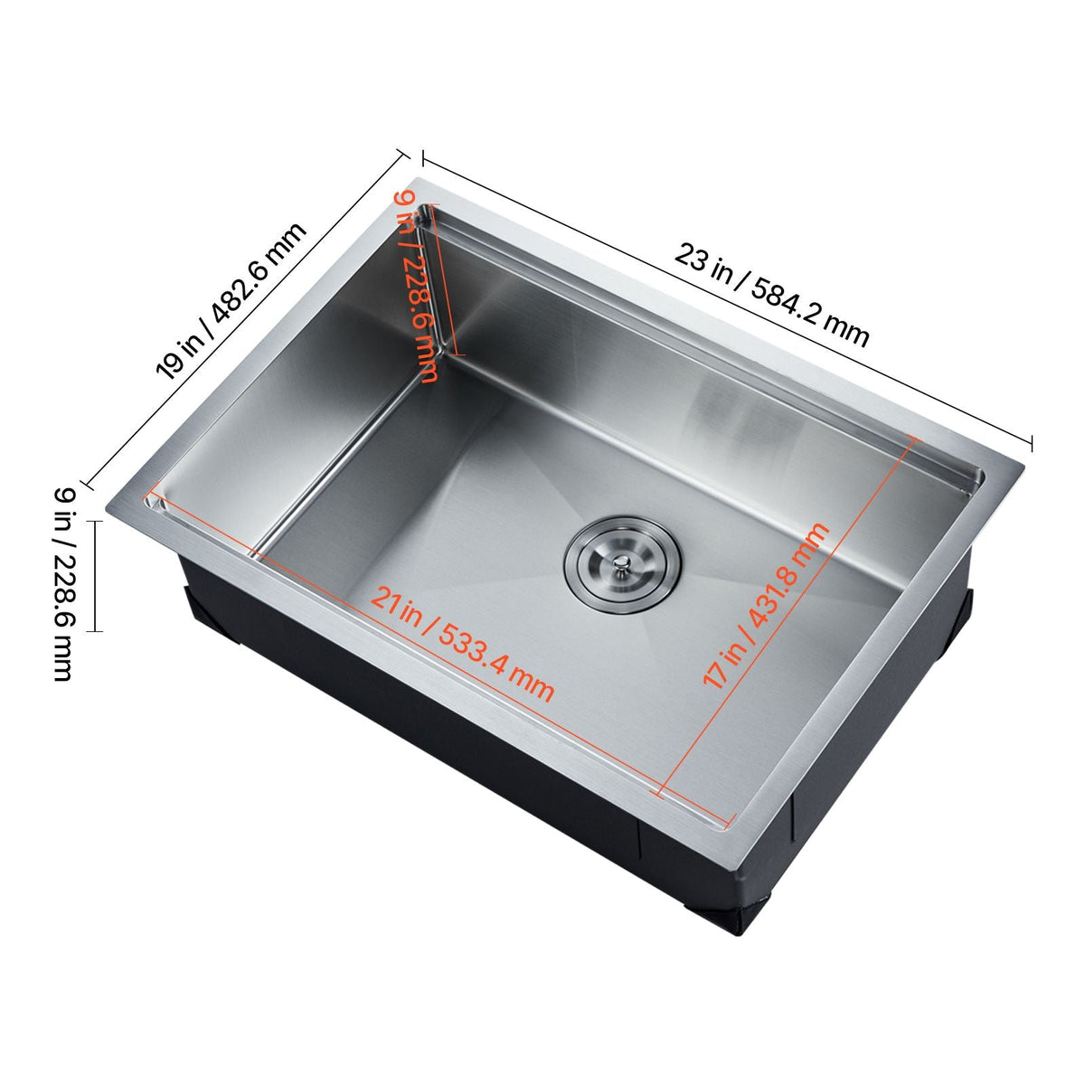 23 inch Kitchen Sink Workstation, 304 Stainless Steel Undermount Sink, Drop-In Single Bowl Farmhouse Basin with Ledge & Multiple Accessories, Household Dishwasher Sinks for RV, Prep Kitchen, Bar