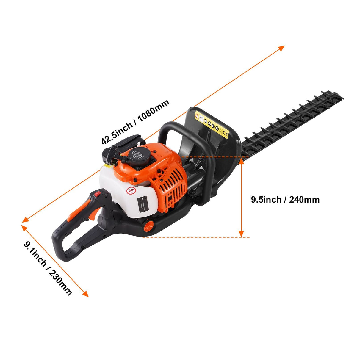 23.2-inch 26CC 2 Cycle Gas Hedge Trimmer, Gas Powered Handheld Hedge Trimmer with Dual Sided Dual Action Blade, 180° Adjustable Trimmer Head, Suitable for Trimming Shrubs, Low Bushes