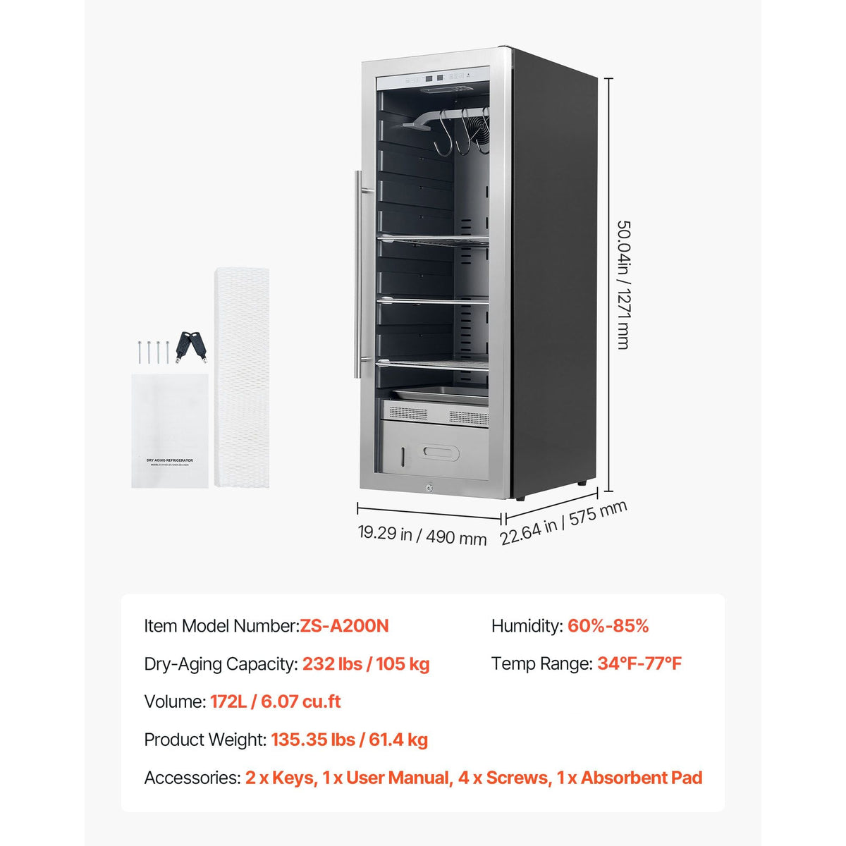 232 LBS Dry Aging Fridge for Steaks, Dry Ager Refrigerator for Meat with Precise Temperature & Humidity Control, Freestanding Beef Aging Machine Refrigerator for Home Kitchen Restaurant Hotel