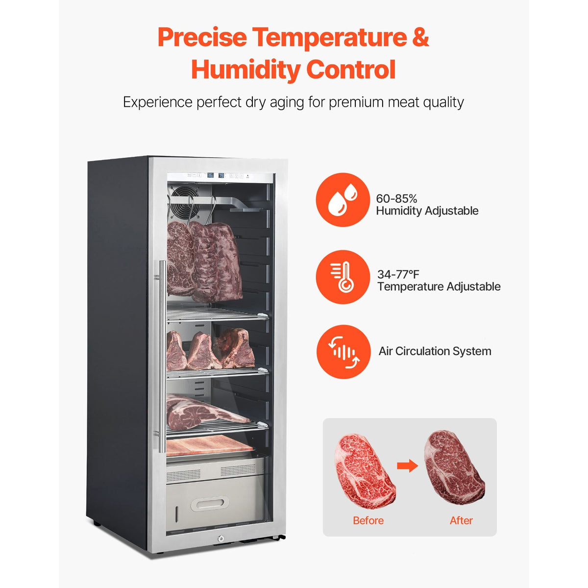 232 LBS Dry Aging Fridge for Steaks, Dry Ager Refrigerator for Meat with Precise Temperature & Humidity Control, Freestanding Beef Aging Machine Refrigerator for Home Kitchen Restaurant Hotel