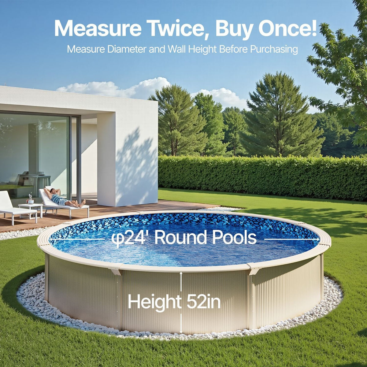 24-ft Round Above Ground Pool Liner, Unibead Pool Liners, Standard Gauge, 52inch Wall Height, Designed for Steel Sided Above-Ground Swimming Pools