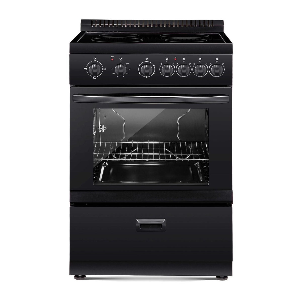 24 in Electric Range Oven, 2.7 Cu. Ft. Capacity Compact Freestanding Oven, Stainless Steel Kitchen Stove with 4 Burners, Easy Reach Rack, Storage Drawer, Drip Pan, Indicator Light(No Power Cord)