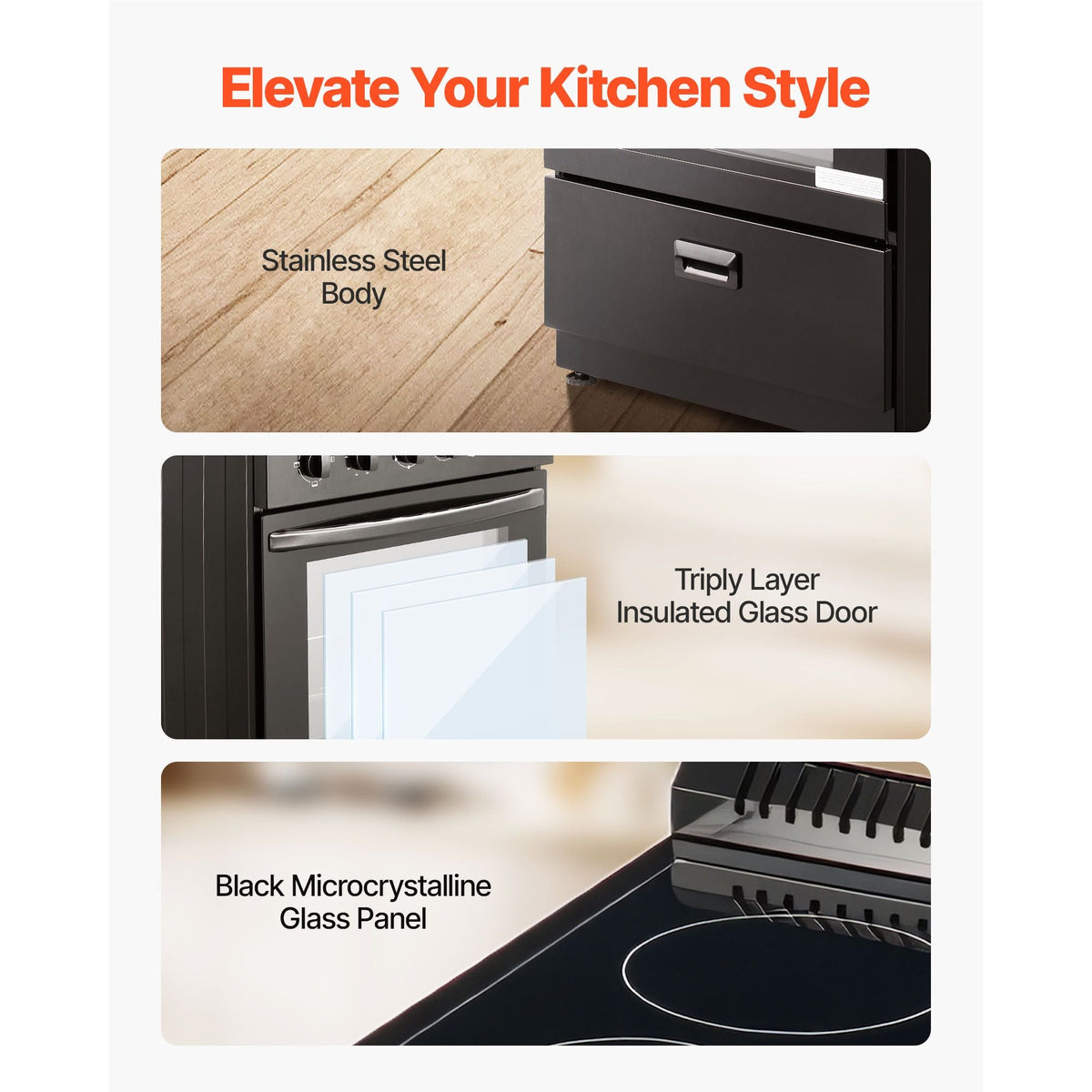 24 in Electric Range Oven, 2.7 Cu. Ft. Capacity Compact Freestanding Oven, Stainless Steel Kitchen Stove with 4 Burners, Easy Reach Rack, Storage Drawer, Drip Pan, Indicator Light(No Power Cord)