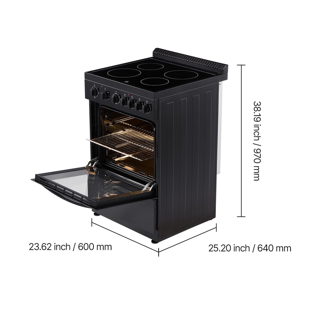 24 in Electric Range Oven, 2.7 Cu. Ft. Capacity Compact Freestanding Oven, Stainless Steel Kitchen Stove with 4 Burners, Easy Reach Rack, Storage Drawer, Drip Pan, Indicator Light(No Power Cord)