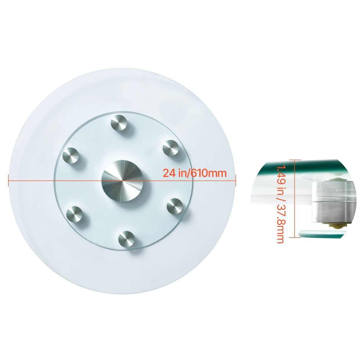 24 in Glass Lazy Susan Turntable, Tempered Glass Dining Table Centerpiece with 6 Rotating Wheels, 360° Smooth and Silent Spin Tabletop Rotating Tray, for Family Gatherings, Banquets & Weddings