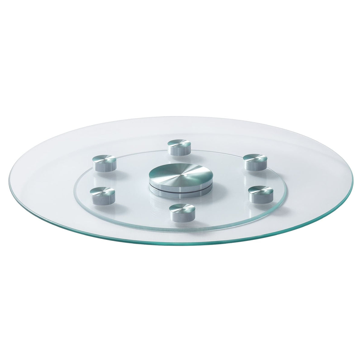 24 in Glass Lazy Susan Turntable, Tempered Glass Dining Table Centerpiece with 6 Rotating Wheels, 360° Smooth and Silent Spin Tabletop Rotating Tray, for Family Gatherings, Banquets & Weddings