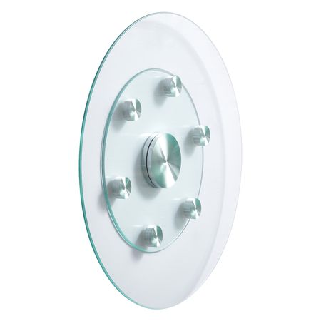 24 in Glass Lazy Susan Turntable, Tempered Glass Dining Table Centerpiece with 6 Rotating Wheels, 360° Smooth and Silent Spin Tabletop Rotating Tray, for Family Gatherings, Banquets & Weddings