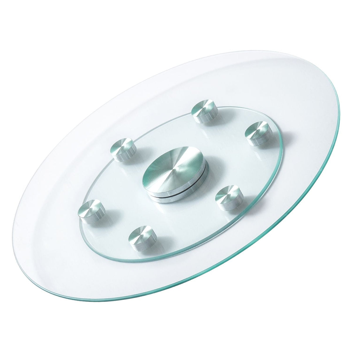 24 in Glass Lazy Susan Turntable, Tempered Glass Dining Table Centerpiece with 6 Rotating Wheels, 360° Smooth and Silent Spin Tabletop Rotating Tray, for Family Gatherings, Banquets & Weddings