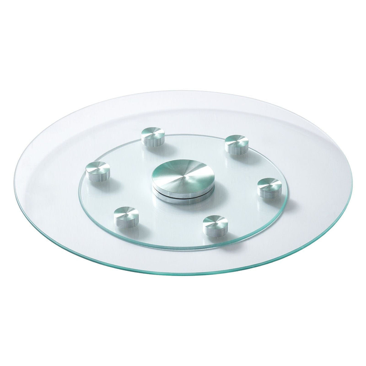 24 in Glass Lazy Susan Turntable, Tempered Glass Dining Table Centerpiece with 6 Rotating Wheels, 360° Smooth and Silent Spin Tabletop Rotating Tray, for Family Gatherings, Banquets & Weddings