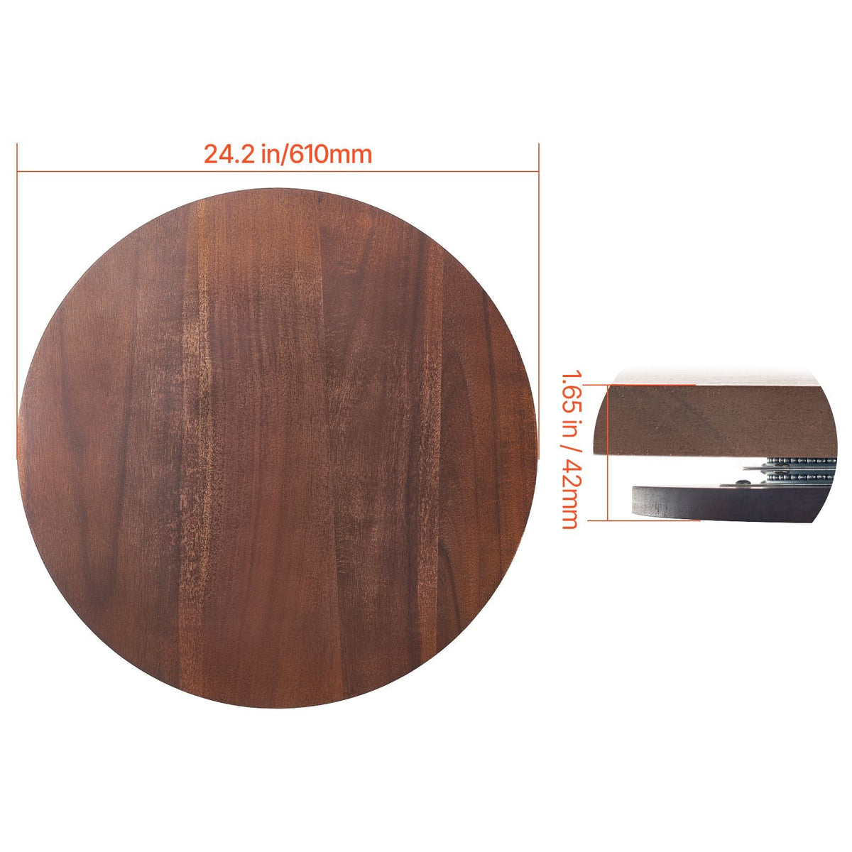 24 in Wood Lazy Susan Turntable, 360° Rotation Round Clear Tabletop Rotating Tray, Acacia Wood Dining Table Centerpiece, Smooth and Silent Spin, for Family Gatherings, Banquets and Weddings