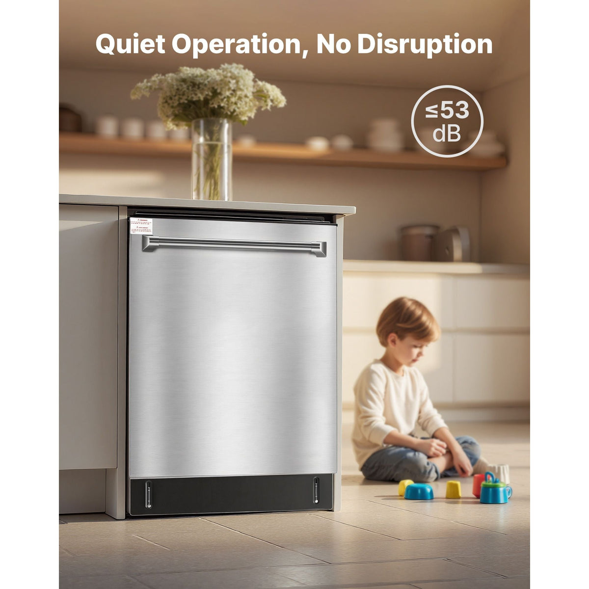 24 Inch Built-In Dishwasher, Stainless Steel Tub, 14 Place Settings and 8 Washing Programs, 23.82 x 25.2 x 33.78 Inch Low-Noise Dishwashing Machine with Upper / Lower Racks and Zoned Storage