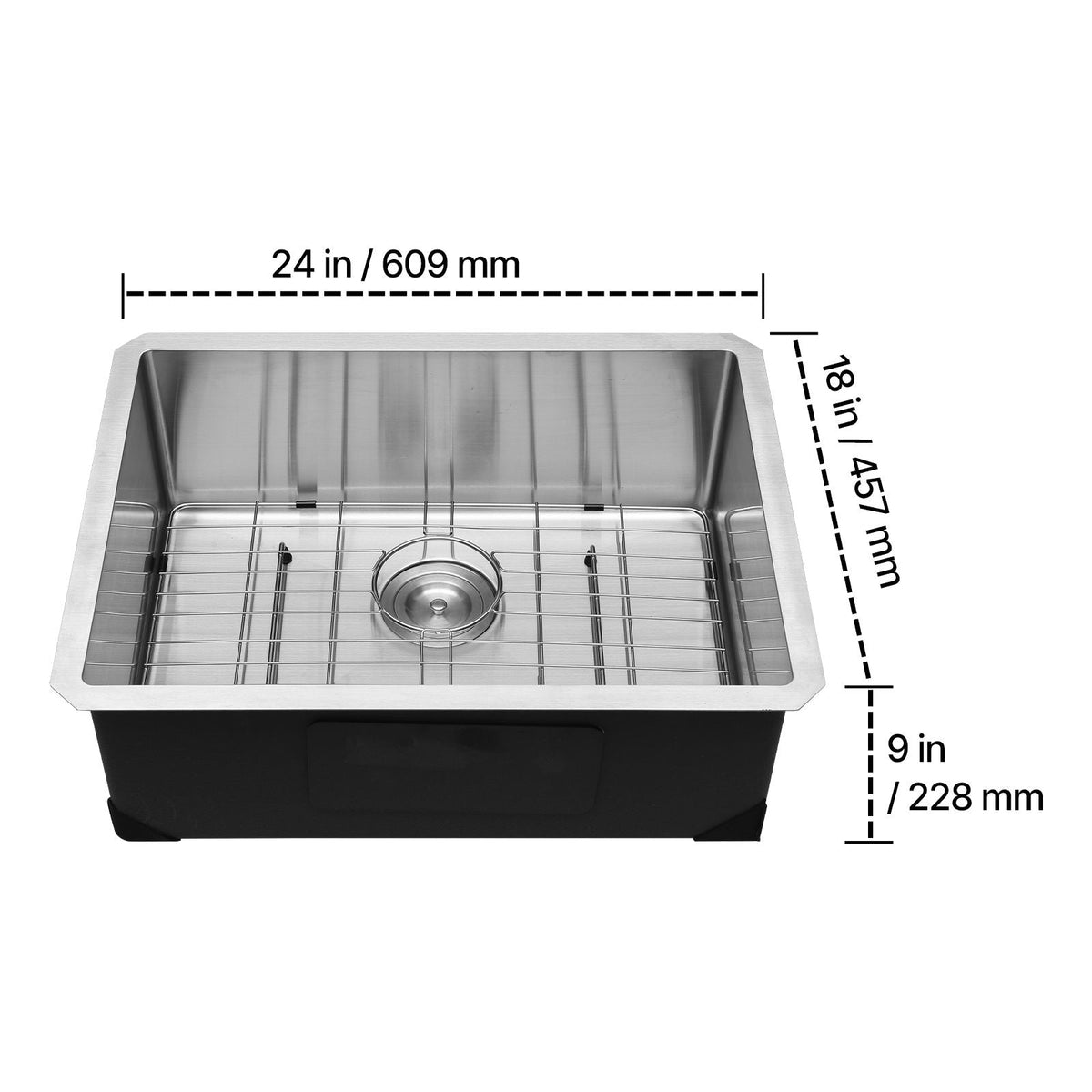 24-inch Kitchen Undermount Single Bowl Sinks, Stainless Steel Drop-In Farmhouse Basin with Accessories, Household Dishwasher Sinks for RV, Prep Kitchen, Laundry Room, Bar