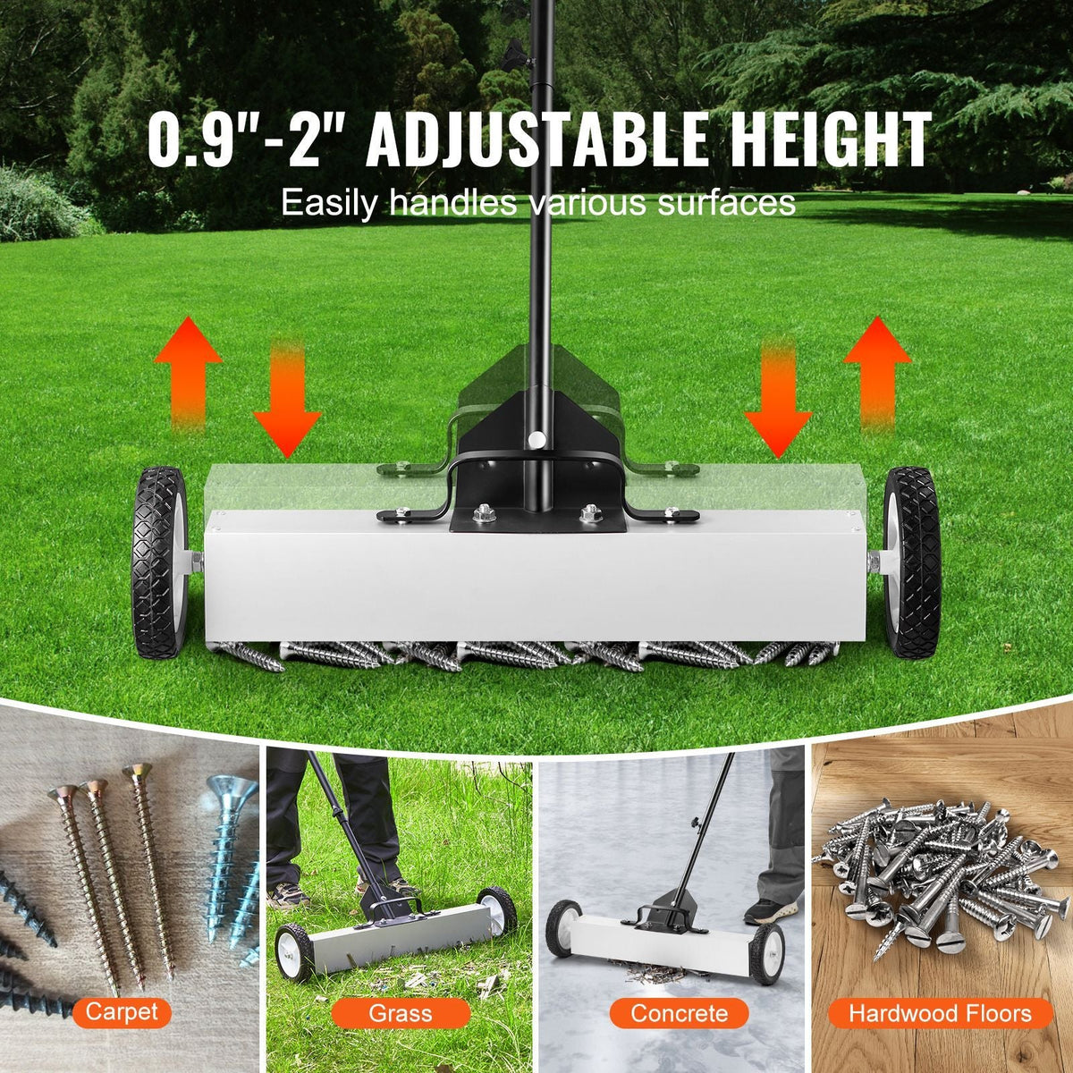 24-Inch Magnetic Sweeper with Wheels, 50 lbs Capacity, with Telescoping Magnetic Pickup Tool, Adjustable Handle, Magnetic Pickup Sweeper to Pick Up Nails and Screws, for Workshop, Garage, Yard