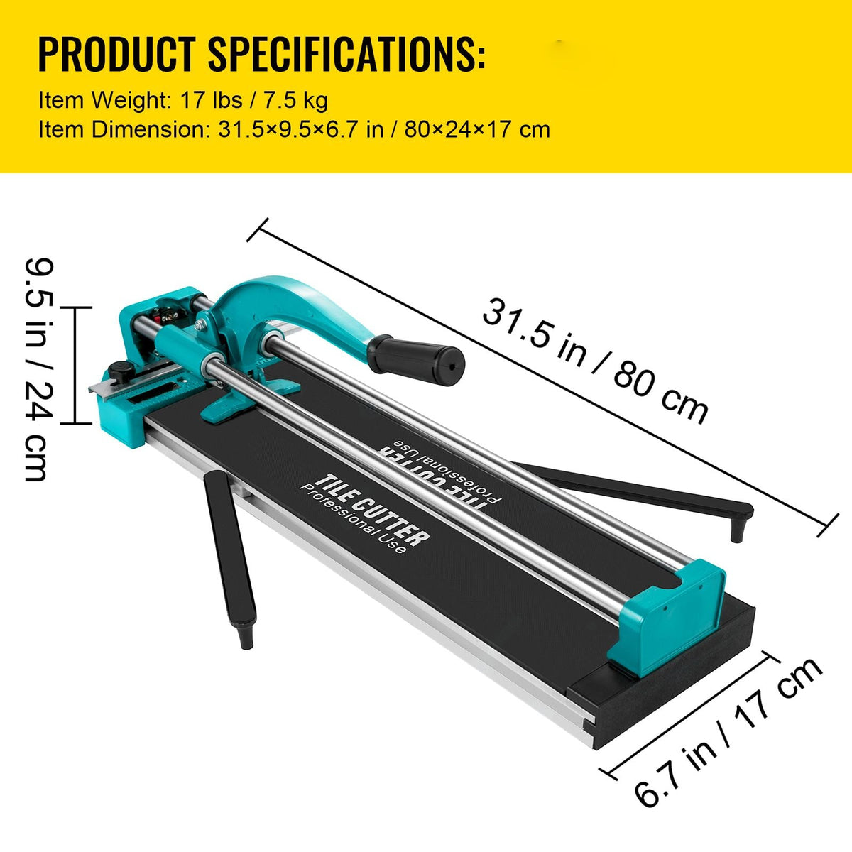 24 Inch Manual Tile Cutter Double Rails, Professional Tile Cutter W/Alloy Cutting Wheel for Porcelain and Ceramic Tiles