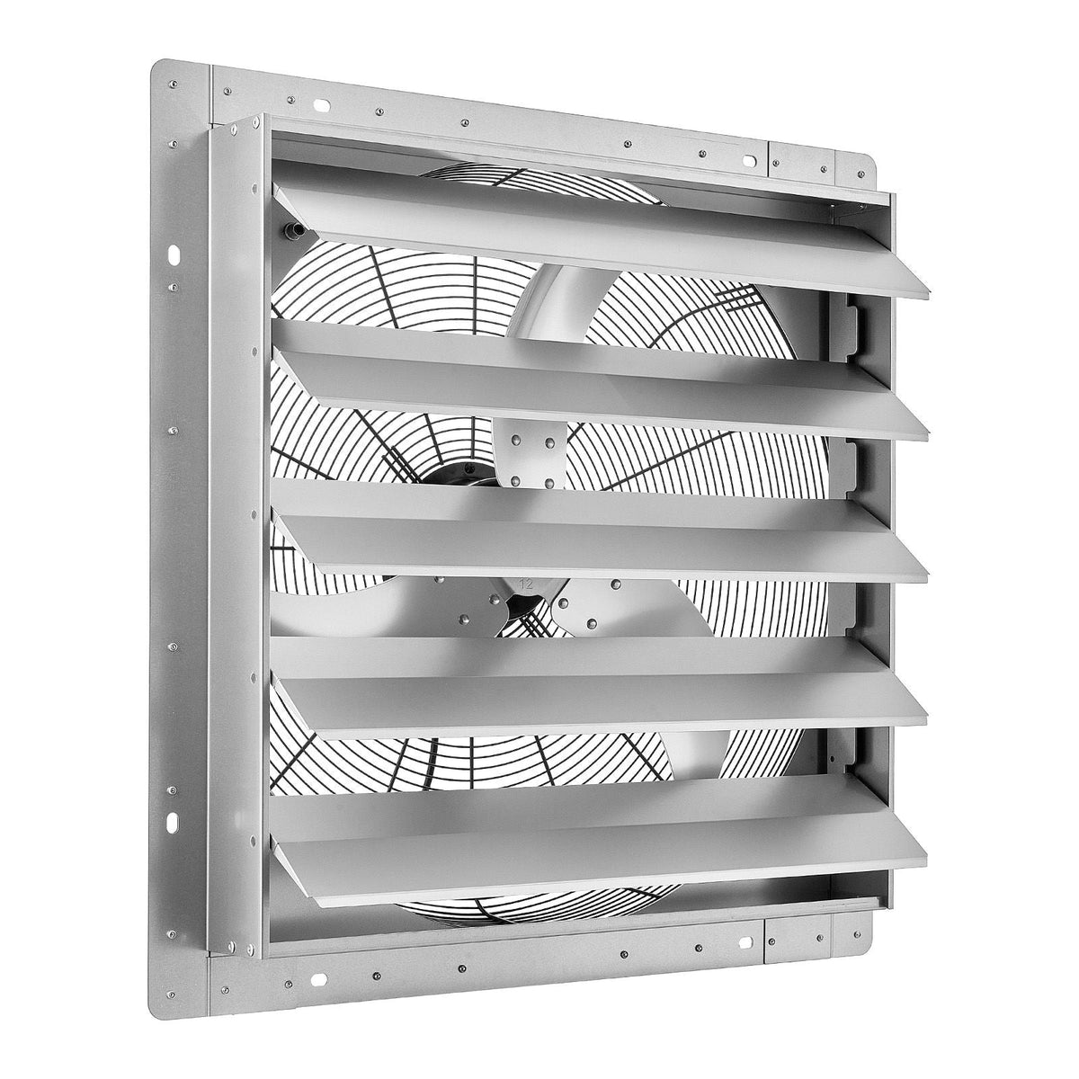 24 Inch Shutter Exhaust Fan Wall Mounted Automatic Louvers Silver, Sturdy Steel Housing, Low Noise, AC Motor, 7030 CFM Ventilation and Cooling for Attic, Garage, Barn, Greenhouse, Workshop