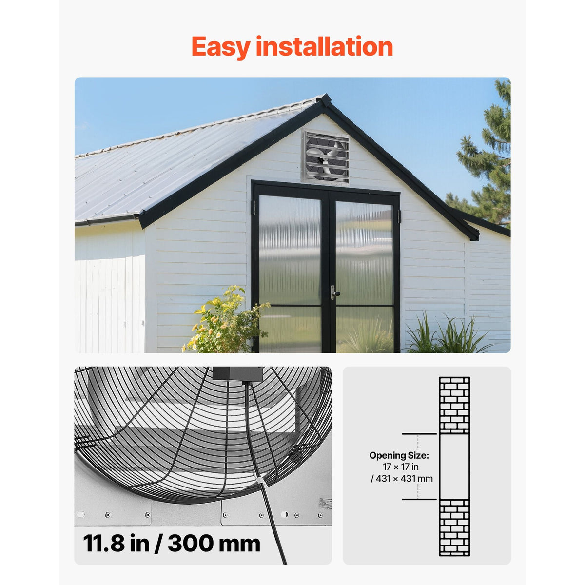 24 Inch Shutter Exhaust Fan Wall Mounted Automatic Louvers Silver, Sturdy Steel Housing, Low Noise, AC Motor, 7030 CFM Ventilation and Cooling for Attic, Garage, Barn, Greenhouse, Workshop
