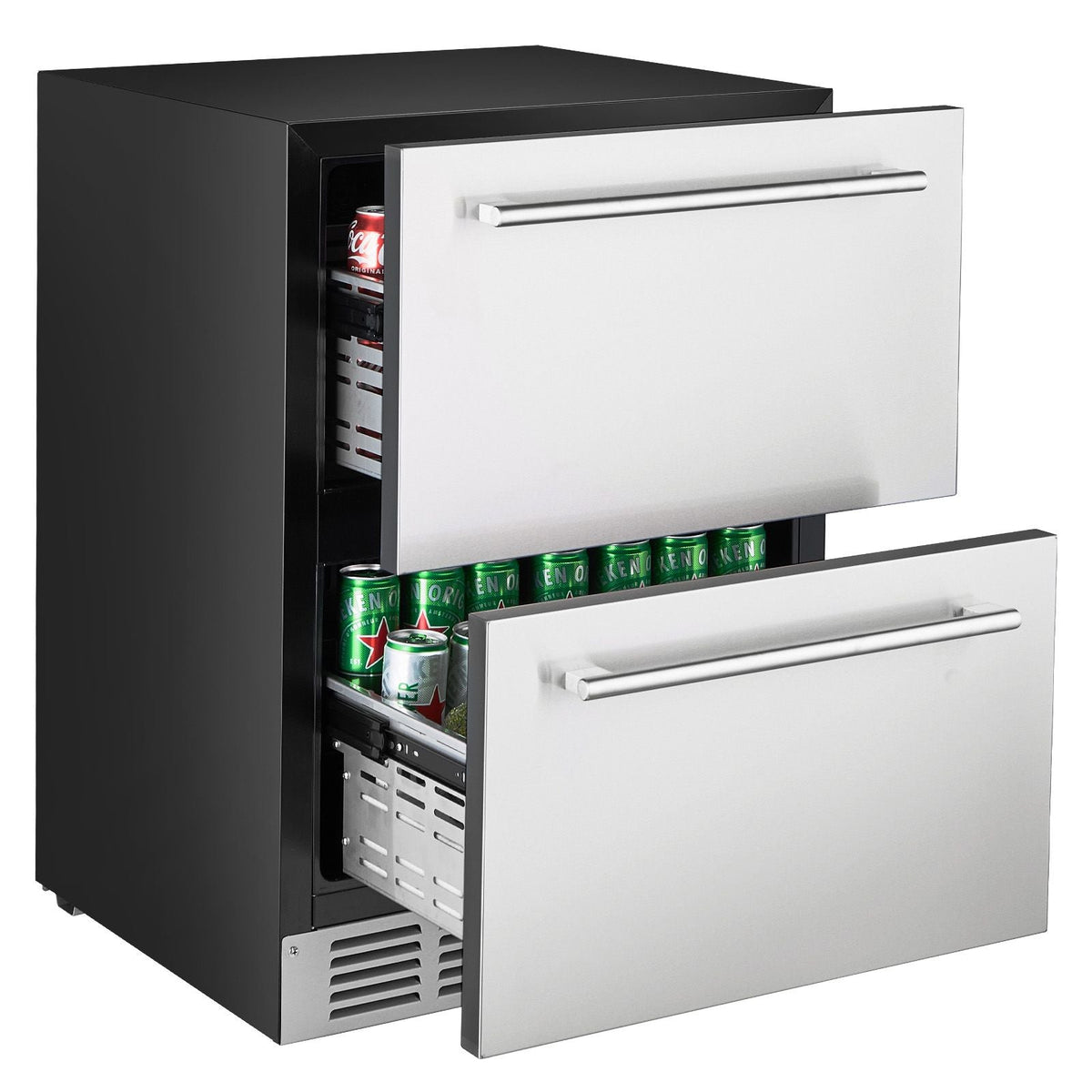 24 Inch Under Counter Drawer Refrigerator, Stainless Steel Dual Drawer Fridge with Temperature Control, Outdoor Refrigerator with Powerful Compressor & LED Display, Fit for Home, Office, etc.