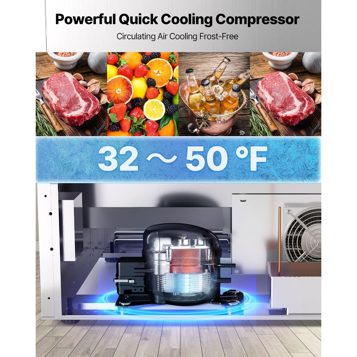 24 Inch Under Counter Drawer Refrigerator, Stainless Steel Dual Drawer Fridge with Temperature Control, Outdoor Refrigerator with Powerful Compressor & LED Display, Fit for Home, Office, etc.