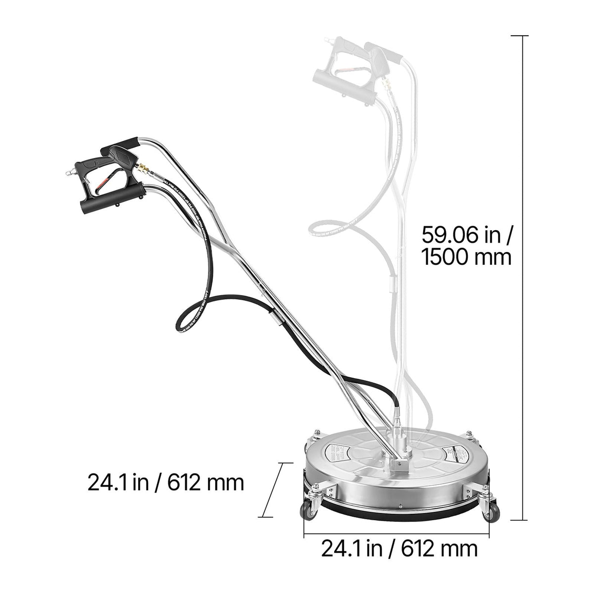 24" Pressure Washer Surface Cleaner, Stainless Steel Pressure Washer Attachments with 4 Wheels, 4000 Max PSI, 3/8 Quick Connector, 2 Spray Nozzles, Dual Handle, for Concrete, Patio, Sidewalk
