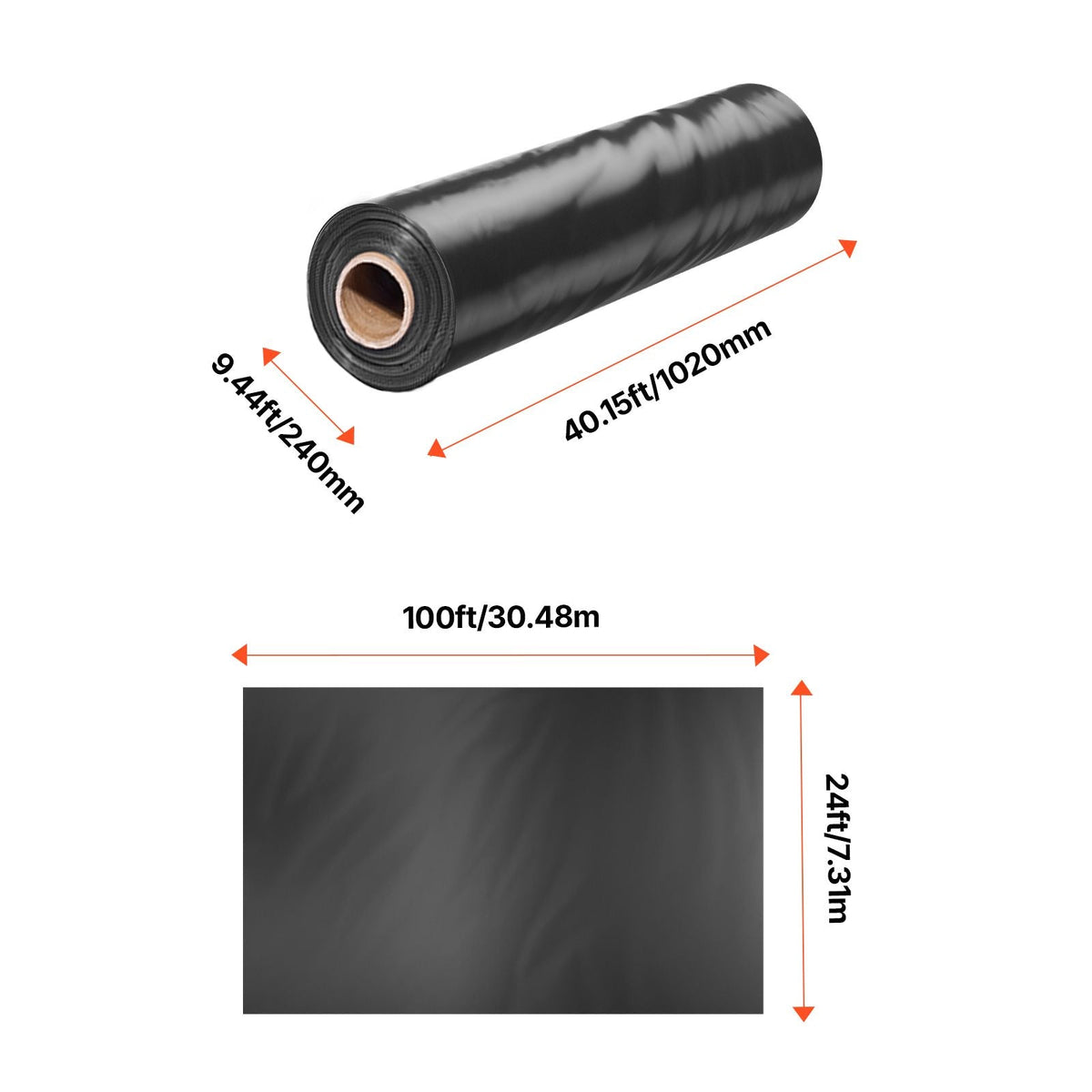 24' x 100' Plastic Sheeting Heavy Duty , 6 Mil Thick Plastic Sheeting Roll, Plastic Drop Cloth Painters Tarp, Polyethylene Covering for Crawl Space Vapor Barrier, Multi-Purpose, Black