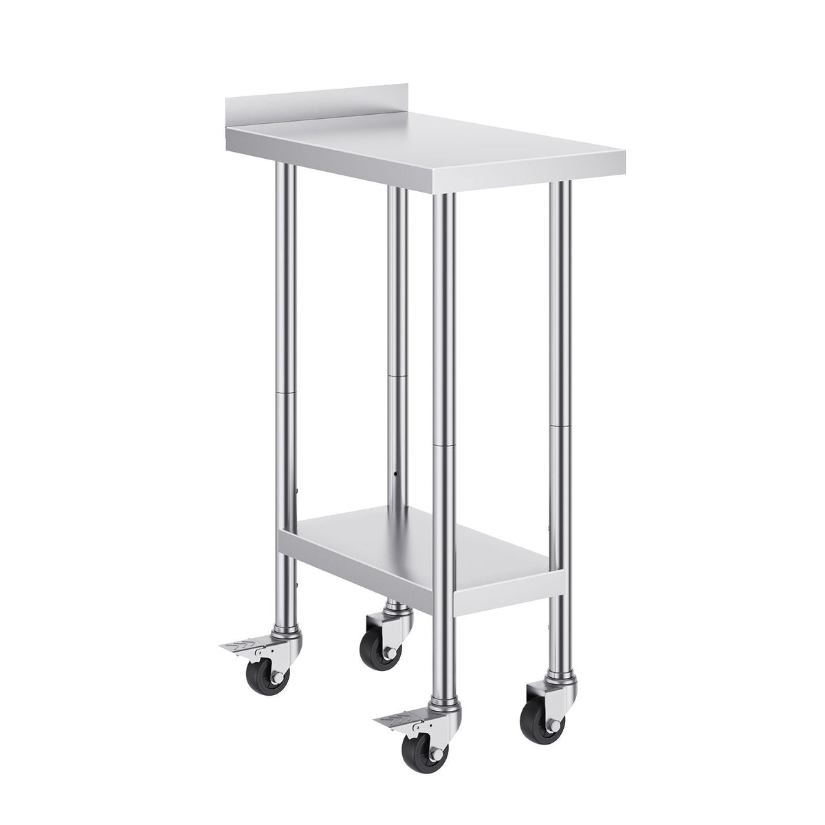 24 x 15 x 40 Inch Stainless Steel Work Table, Commercial Food Prep Worktable with Casters, Heavy Duty Prep Worktable, Metal Work Table with Adjustable Height for Restaurant, Home and Hotel
