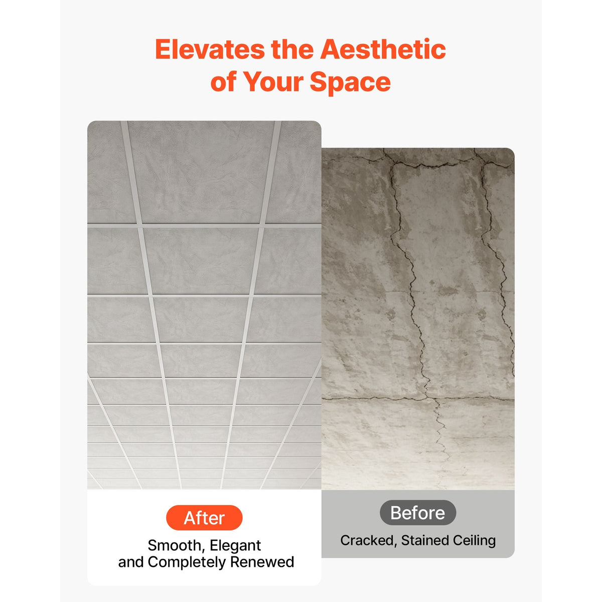 24 x 24 in PVC Ceiling Tiles 12-Pack Drop Ceiling Panels White Marble, PVC Foam Board, Grid Fit, Water-Resistant, Flexible Cut, Easy to Clean, Modern Decorative Finish for Home, Office Areas