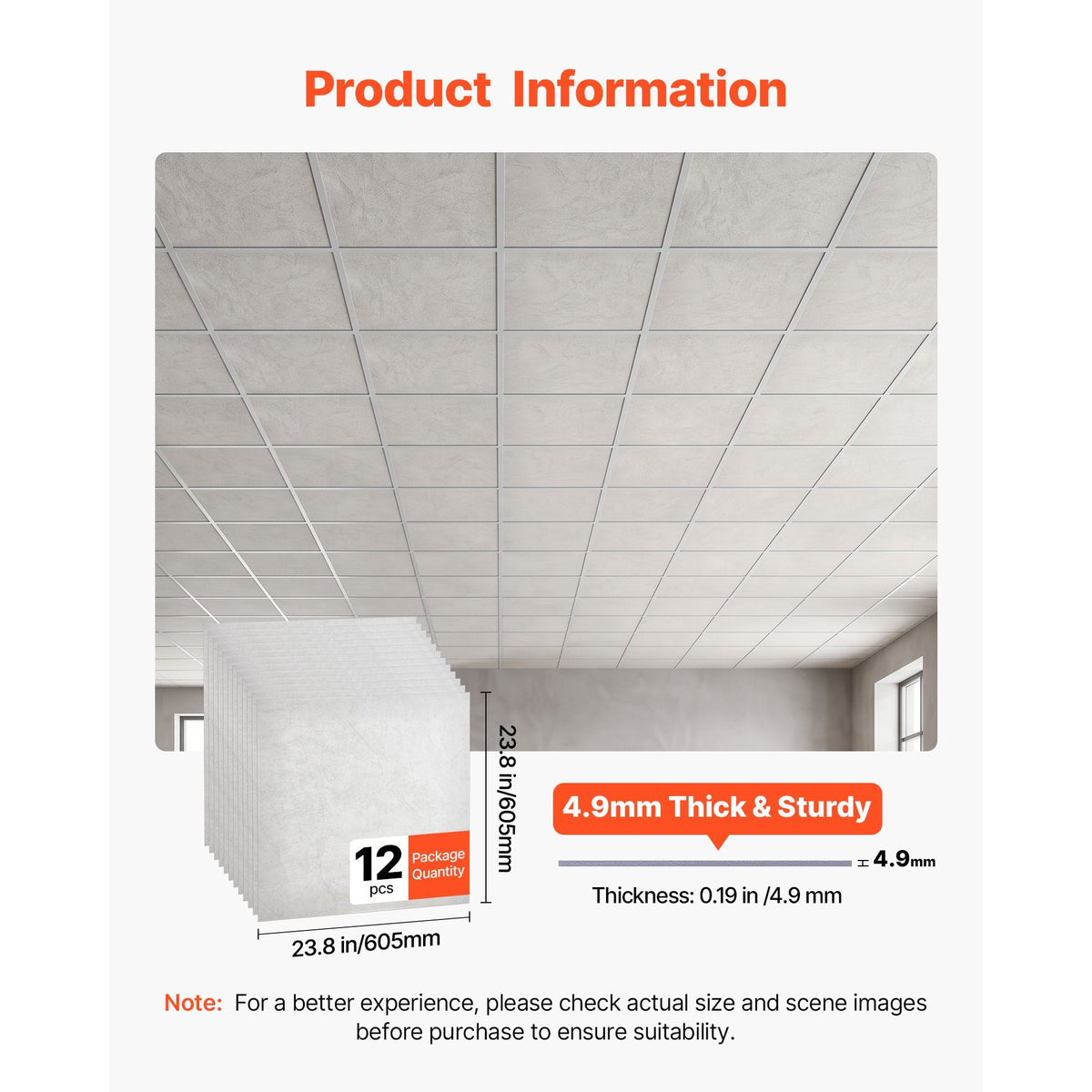 24 x 24 in PVC Ceiling Tiles 12-Pack Drop Ceiling Panels White Marble, PVC Foam Board, Grid Fit, Water-Resistant, Flexible Cut, Easy to Clean, Modern Decorative Finish for Home, Office Areas
