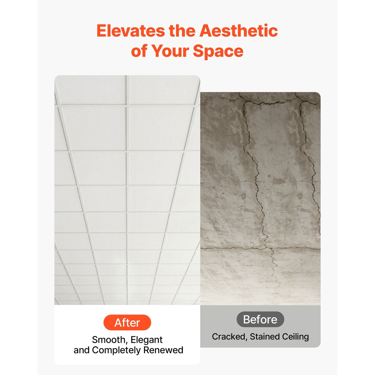 24 x 24 in PVC Ceiling Tiles 12-Pack Drop Ceiling Panels White, PVC Foam Board, Grid Fit, Water-Resistant, Flexible Cut, Easy to Clean, Modern Decorative for Home,Office,Kitchen,Living Room
