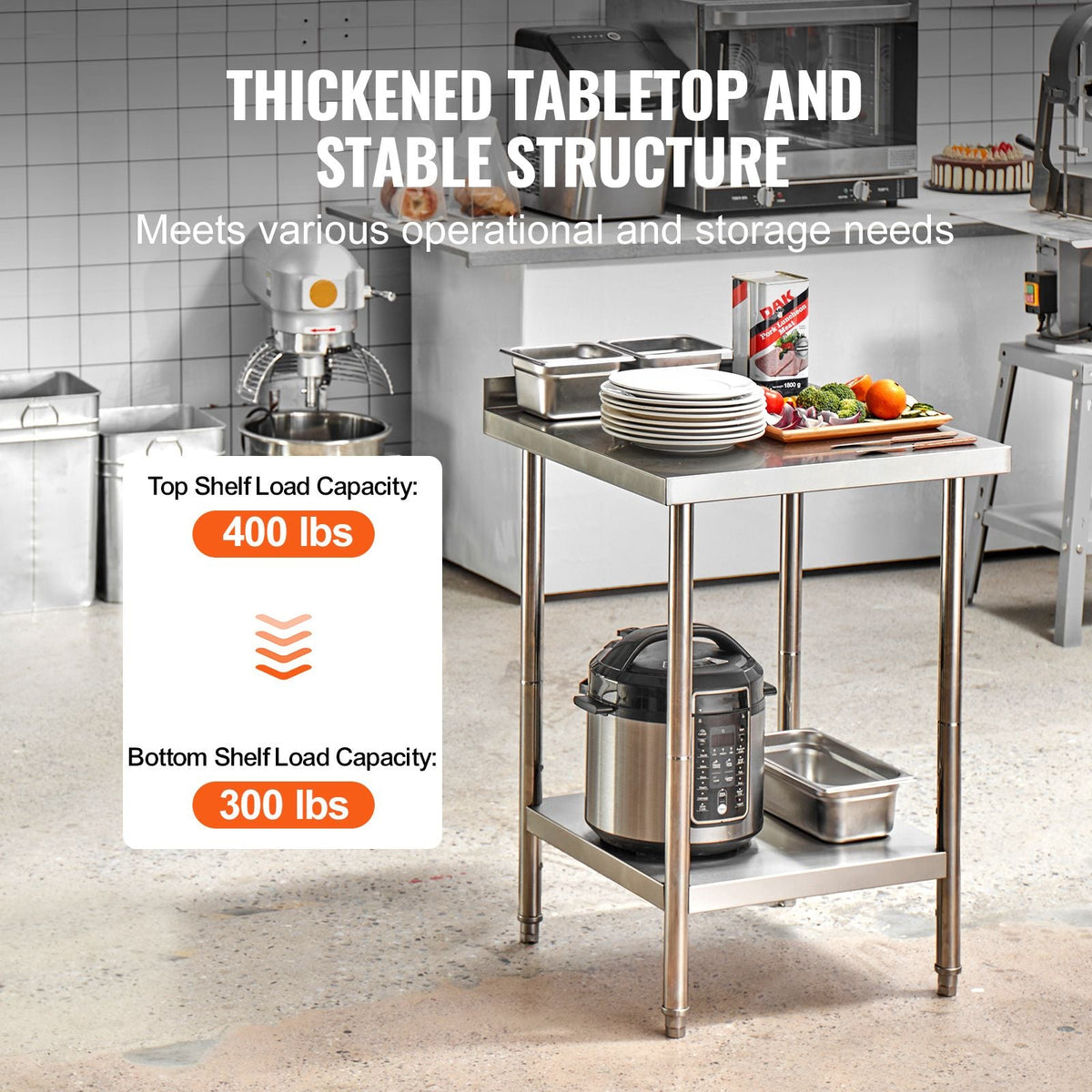 24 x 24 x 36 Inch Stainless Steel Work Table, Commercial Food Prep Worktable Heavy Duty Prep Worktable, Metal Work Table with Adjustable Height for Restaurant, Home and Hotel